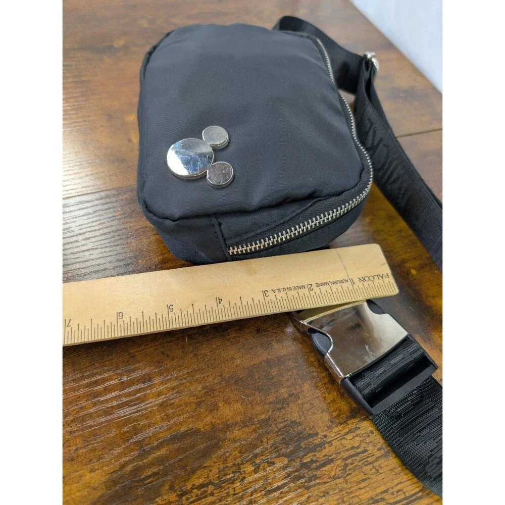 Disney Mickey Mouse Black Nylon Belt Bag Fanny Pack Silver Plaque Bioworld